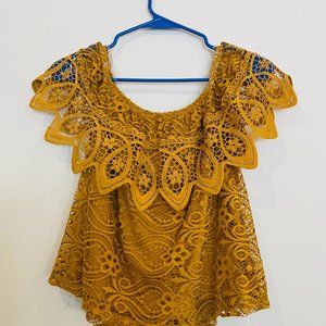 CUTE YELLOW/MUSTARD COLOR LACE TOP